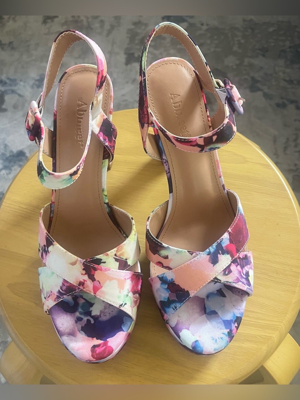 Floral Multicolor Slingback Heels with Ankle Strap